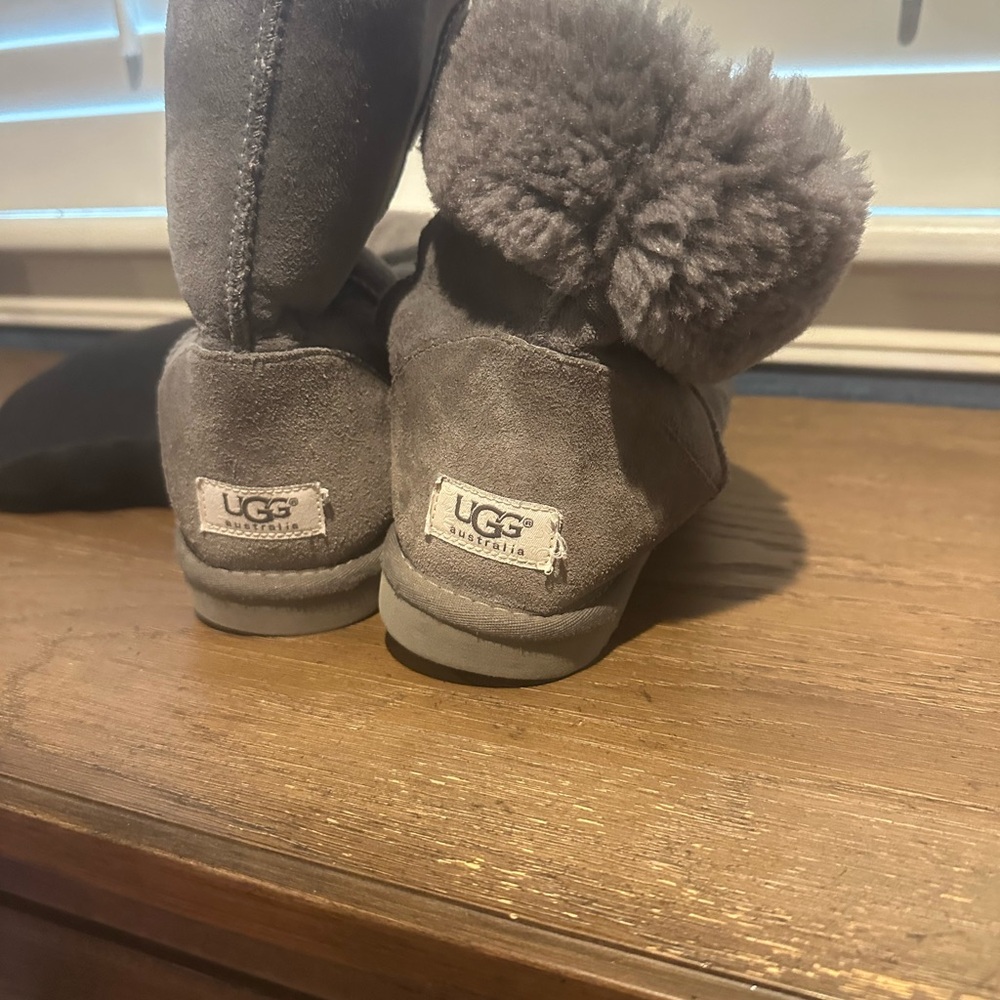 UGG Gray Winter Boots with Plush Sheepskin Collar
